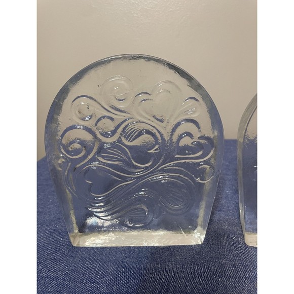 Vintage Blenko Clear Glass Swirling Hearts Bookends by Wayne Husted 699B - Picture 3 of 6